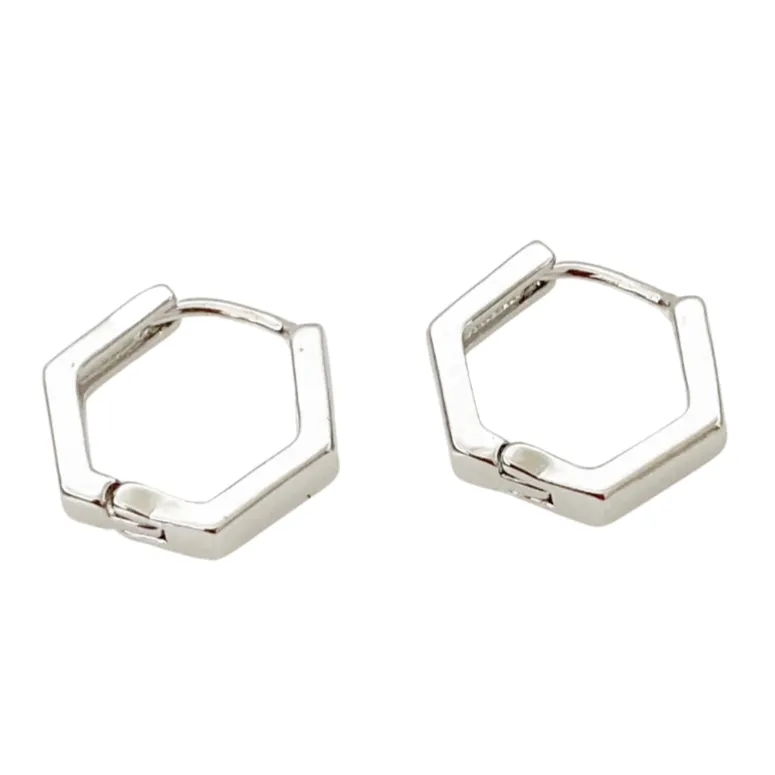 Geometric Silver Huggie Earrings