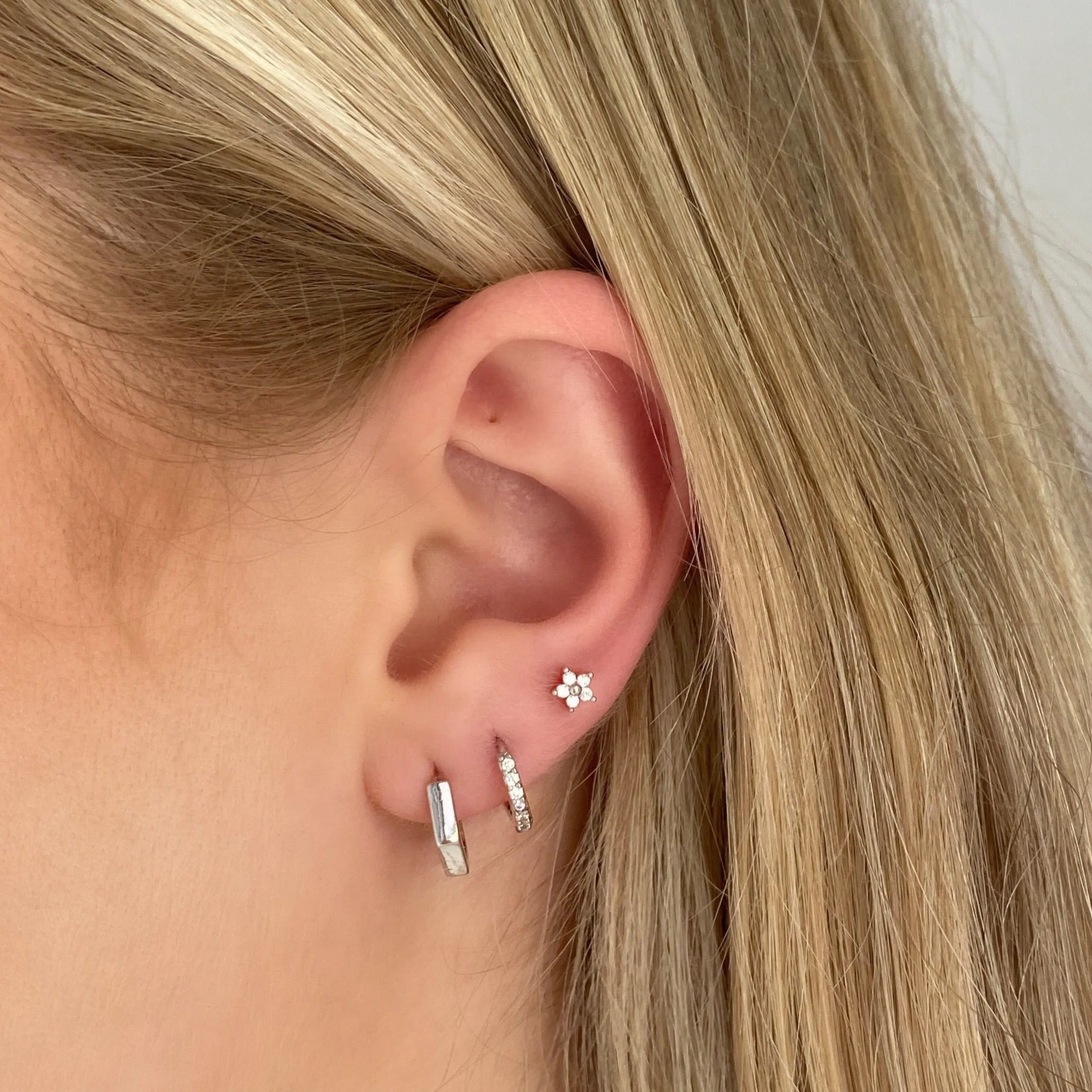 Geometric Silver Huggie Earrings