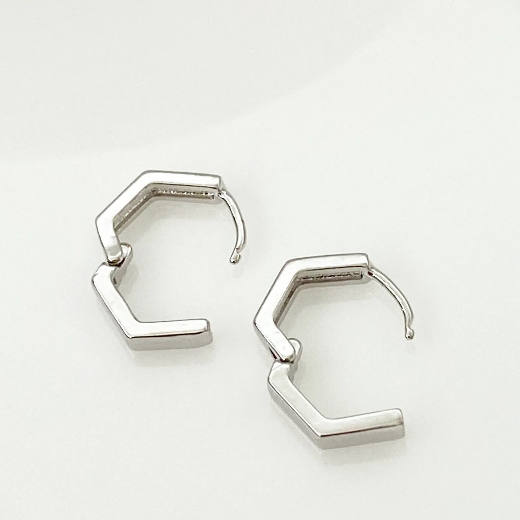 Geometric Silver Huggie Earrings