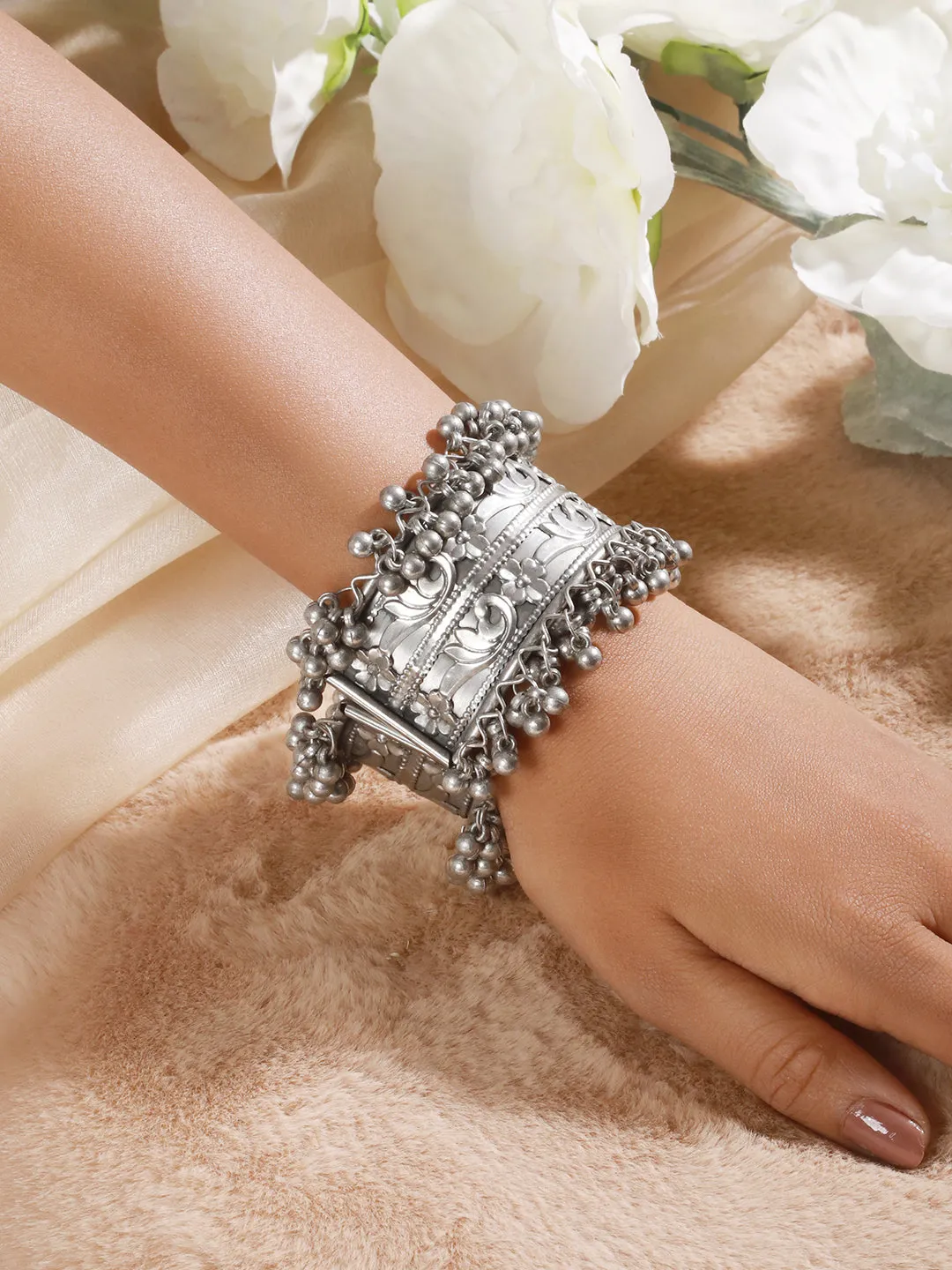 German Silver Oxidised Silver-Plated Bangle-Style Bracelet