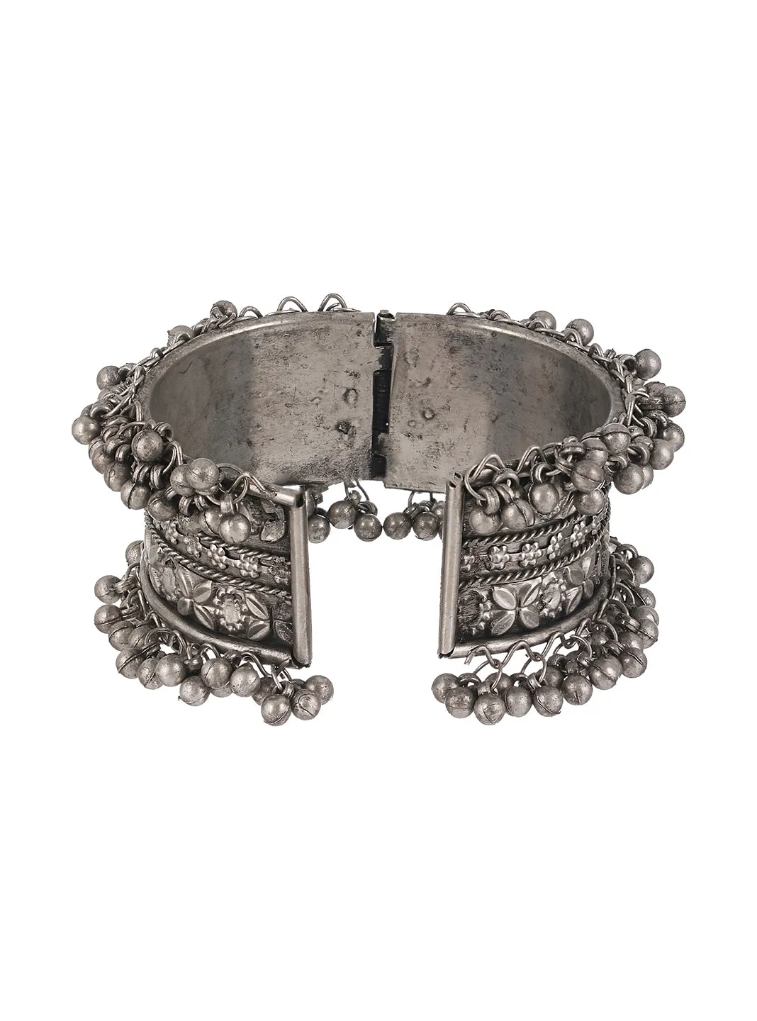 German Silver Oxidised Silver-Plated Floral Textured Bangle-Style Bracelet