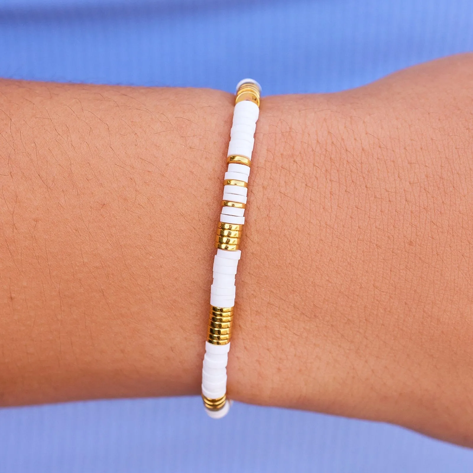 Gold & White Pisa Stretch Bracelet