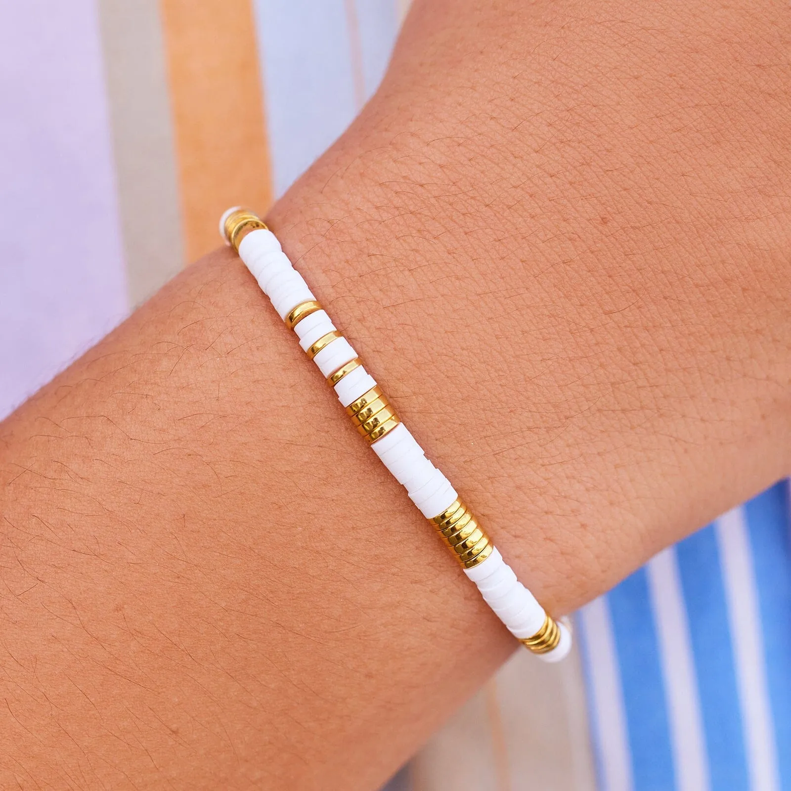 Gold & White Pisa Stretch Bracelet