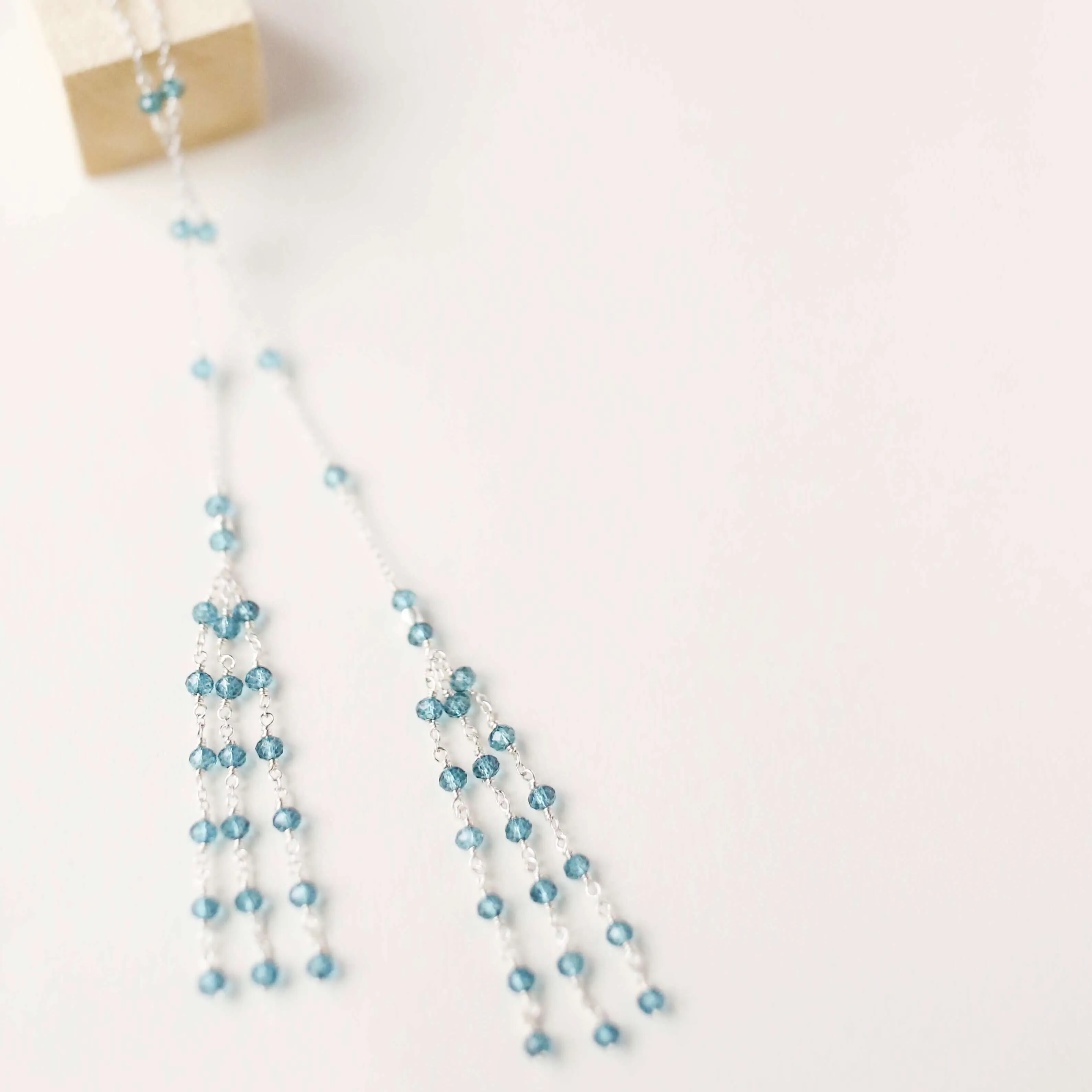 Gold Ballet Lariat Necklace in London Blue Quartz