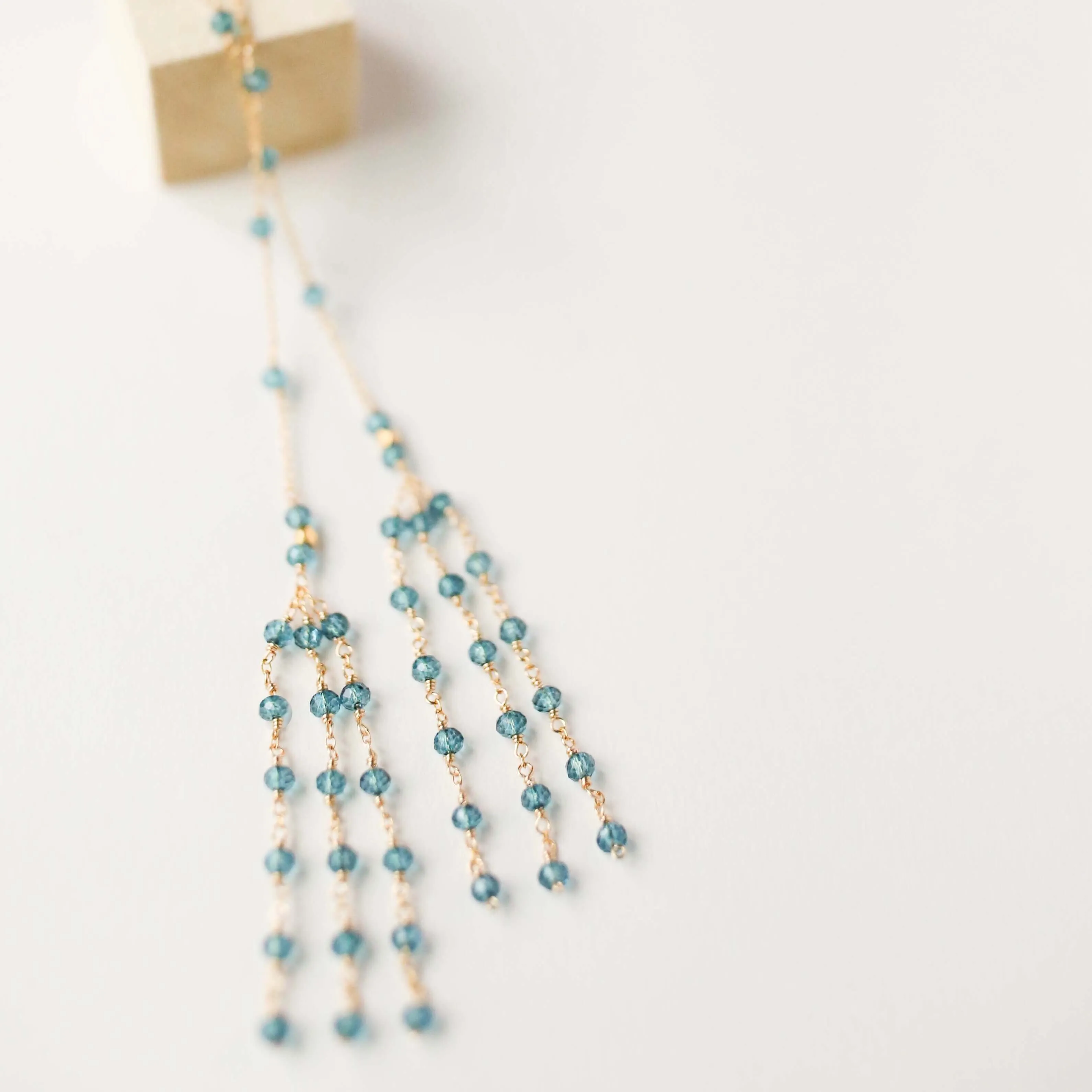 Gold Ballet Lariat Necklace in London Blue Quartz