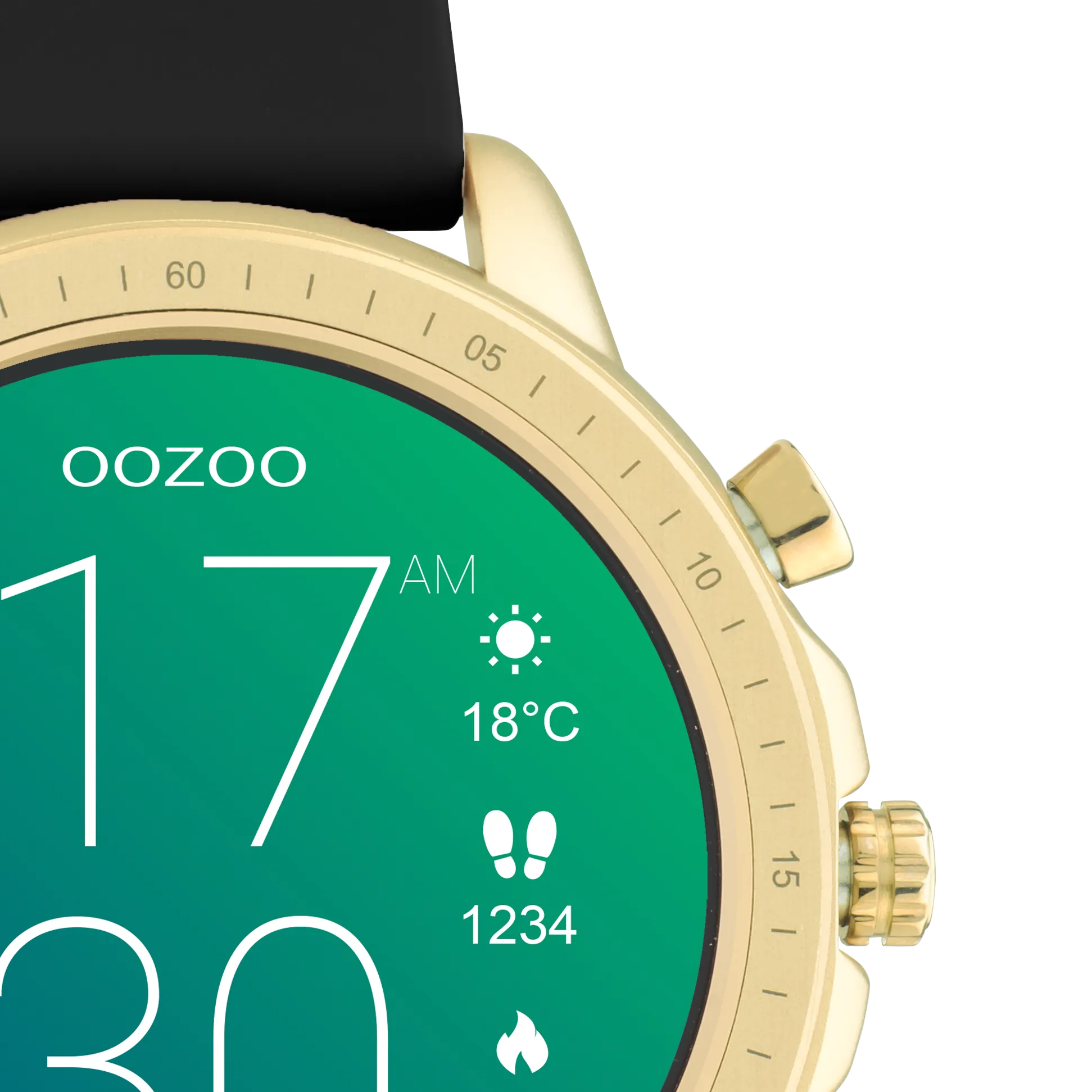 Gold coloured OOZOO smartwatch with black rubber strap - Q00301