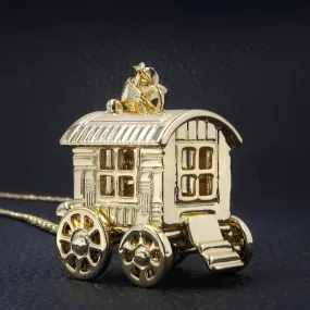 Gold Filled Bonded Gypsy Wagon Caravan Pendant 24 Inch 4mm Cuban Chain