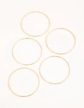 Gold Plated Thin Textured Bangle 5-Pack