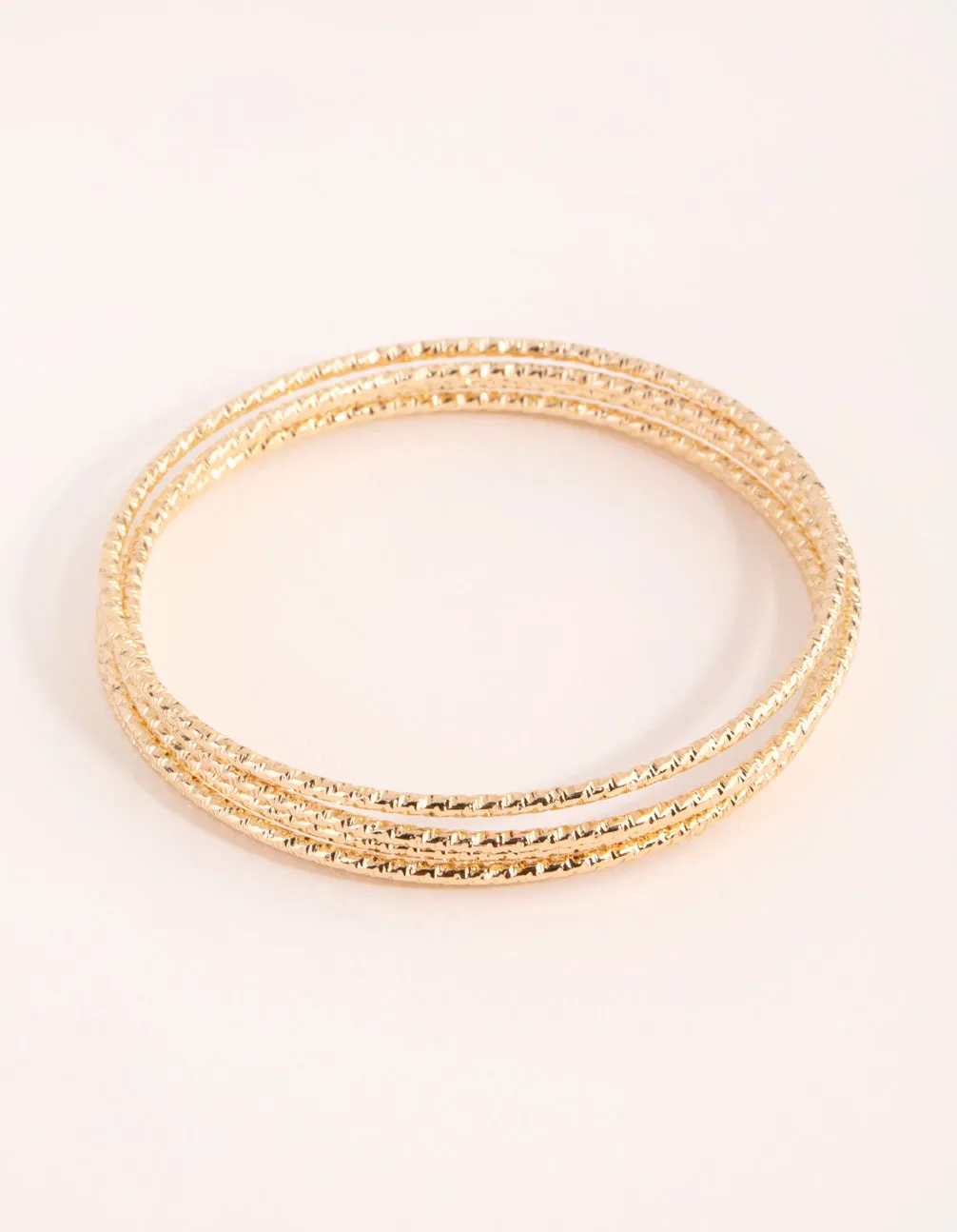 Gold Plated Thin Textured Bangle 5-Pack