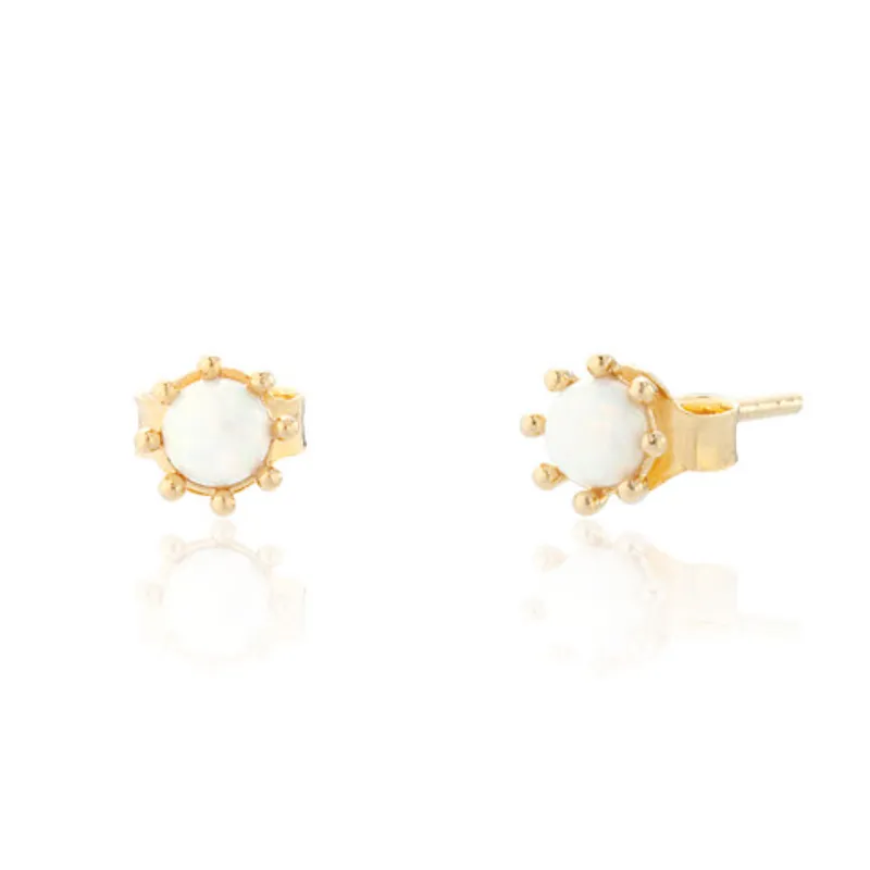 Gold White Opal Studs