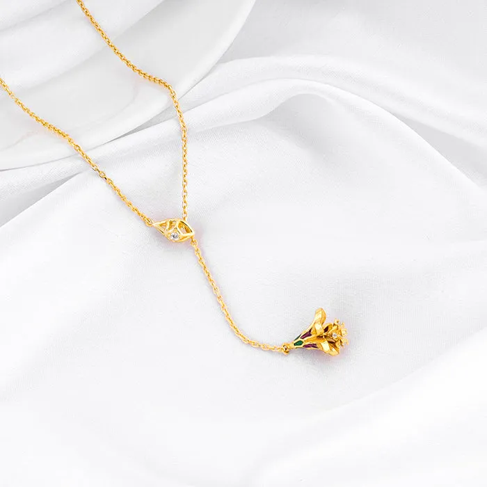 Golden Bell Mallow Lariat Necklace