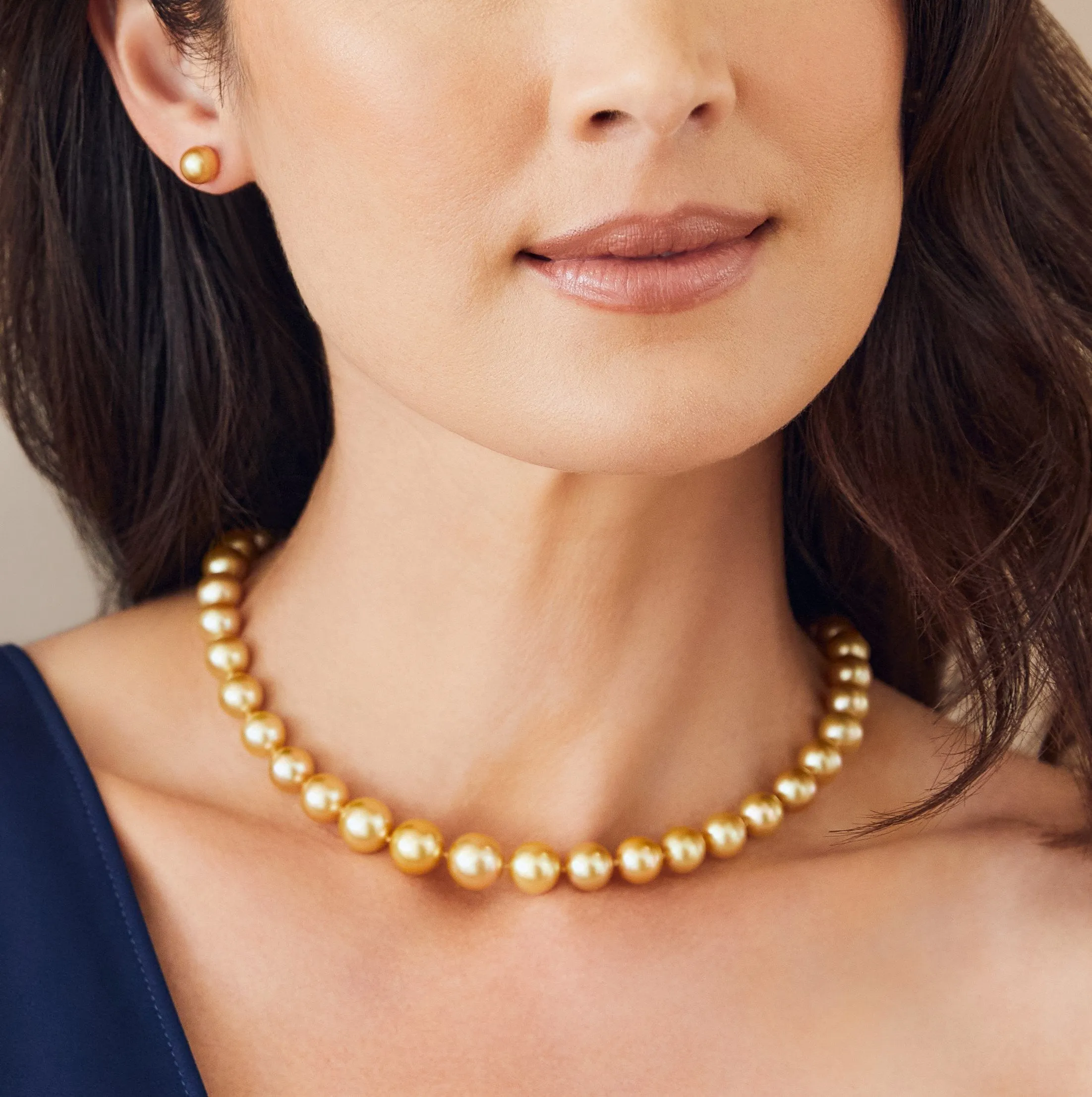 Golden South Sea Pearl Necklace, 8.0-10.0mm - AAA Quality