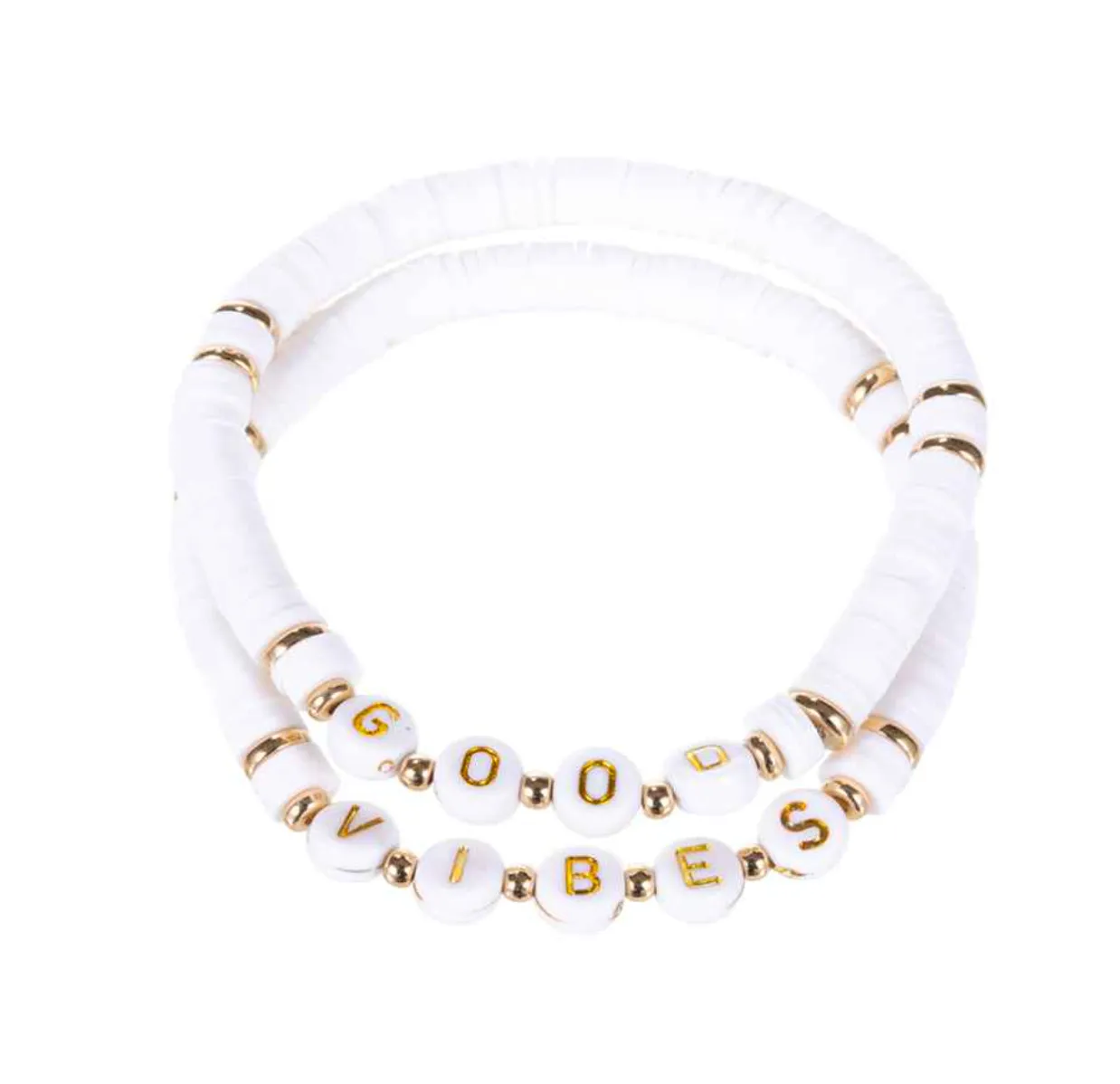 'Good Vibes' Stretch Bracelet Set - White