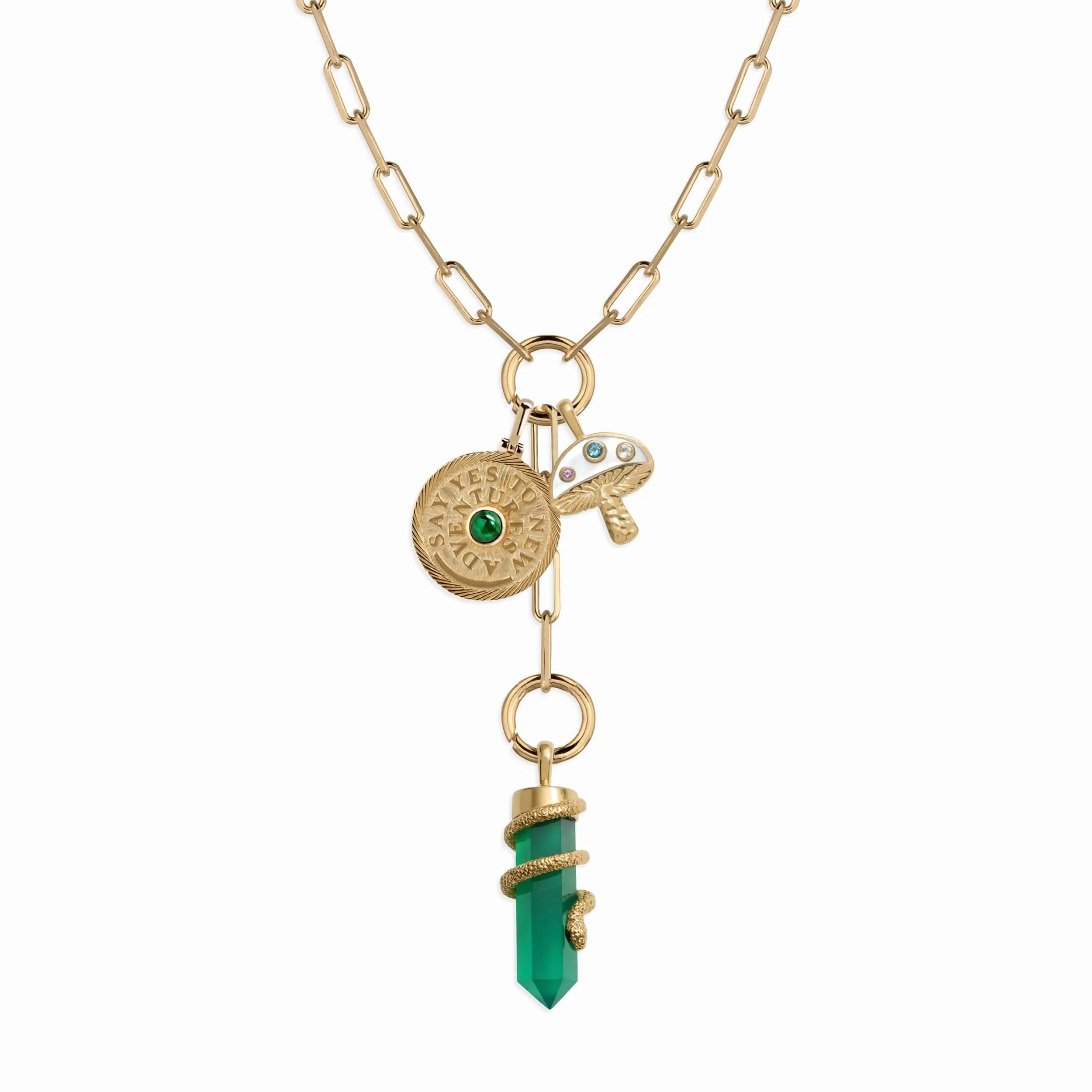 Green Goddess Lariat Charm Necklace