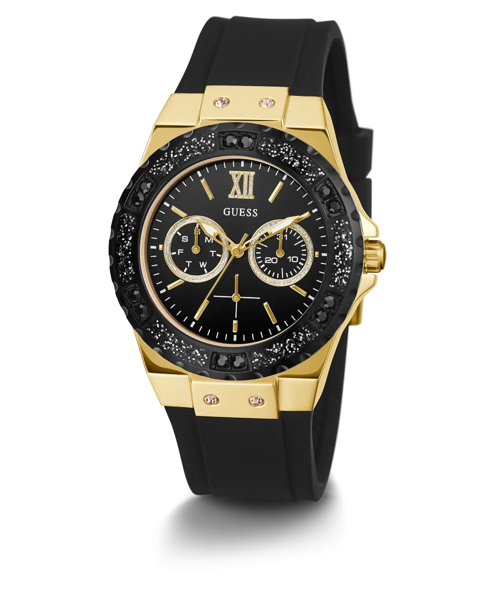 GUESS Ladies Black Gold Tone Multi-function Watch