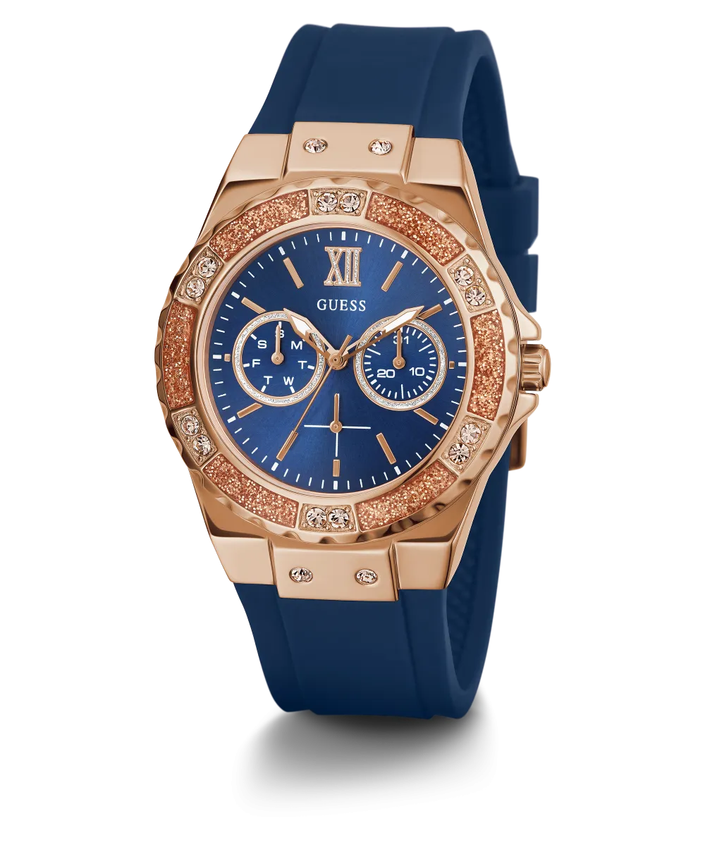 GUESS Ladies Blue Rose Gold Tone Multi-function Watch