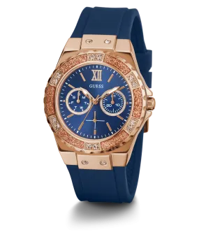 GUESS Ladies Blue Rose Gold Tone Multi-function Watch