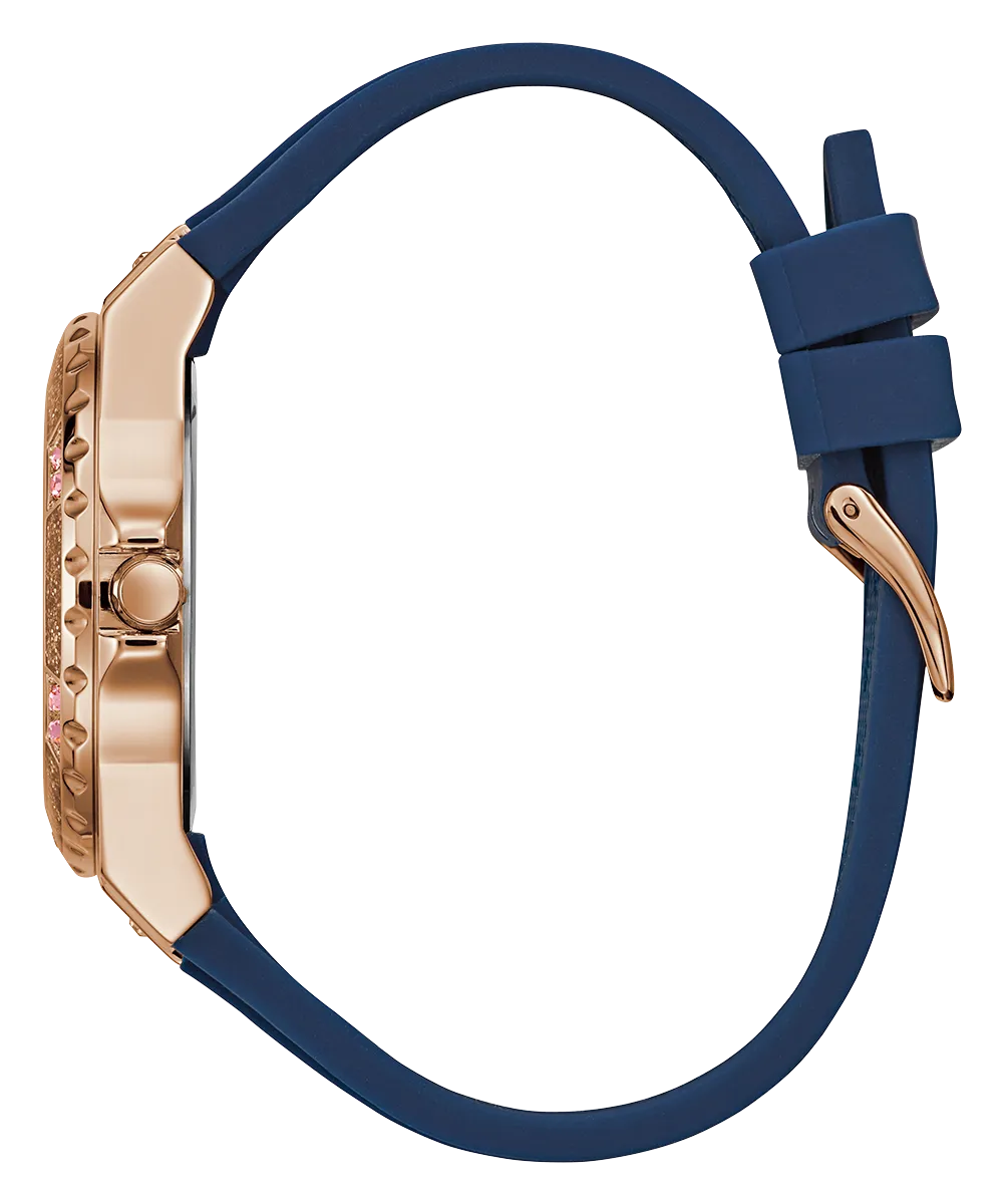 GUESS Ladies Blue Rose Gold Tone Multi-function Watch