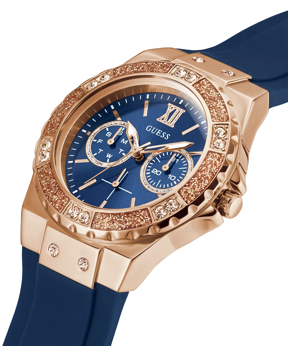 GUESS Ladies Blue Rose Gold Tone Multi-function Watch