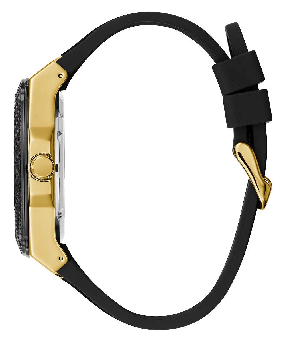 GUESS Mens Black Gold Tone Multi-function Watch