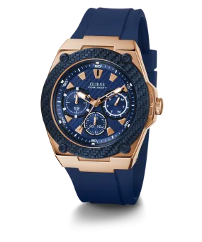 GUESS Mens Blue Rose Gold Tone Multi-function Watch