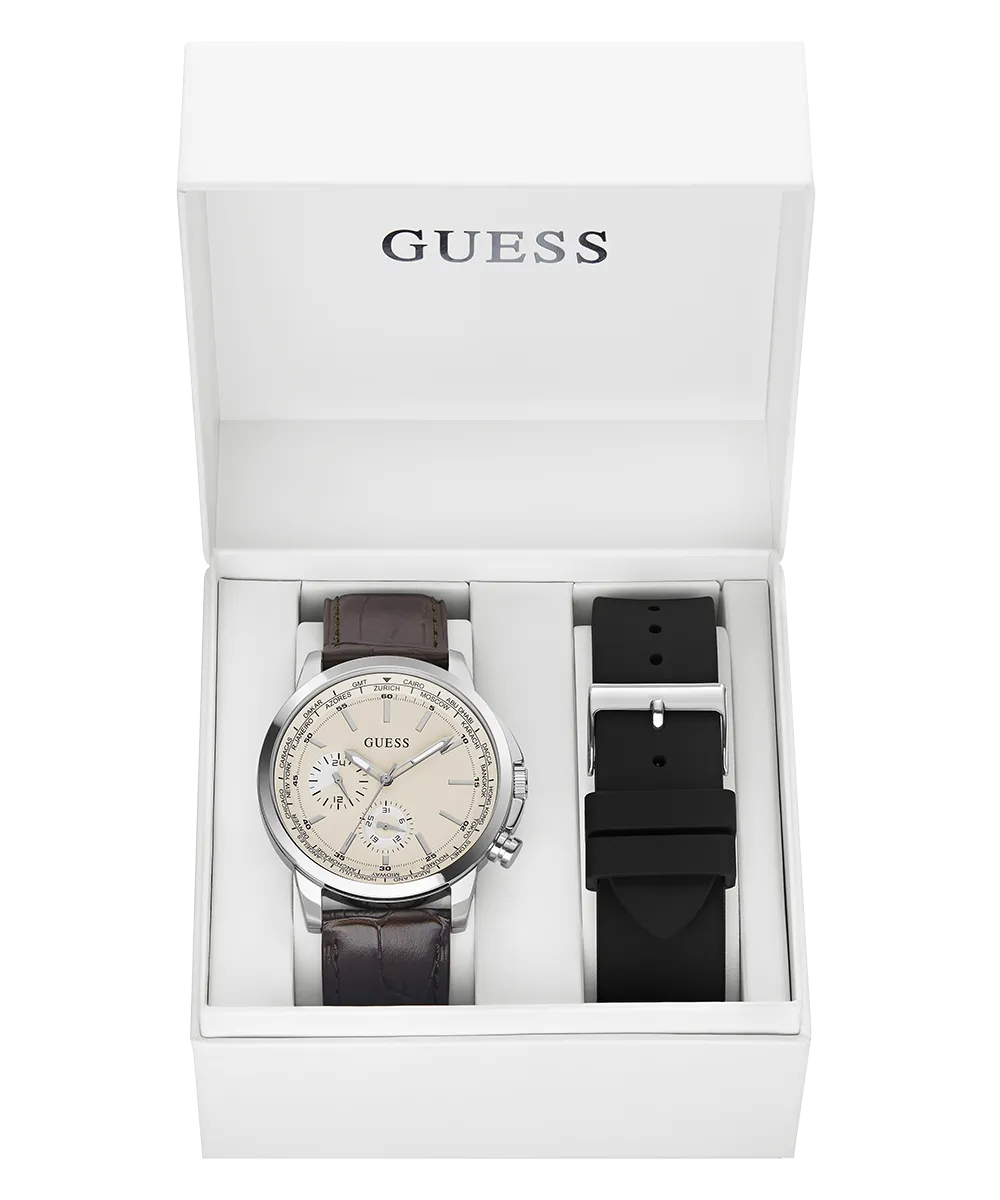 GUESS Mens Silver Tone Multi-function Watch Box Set