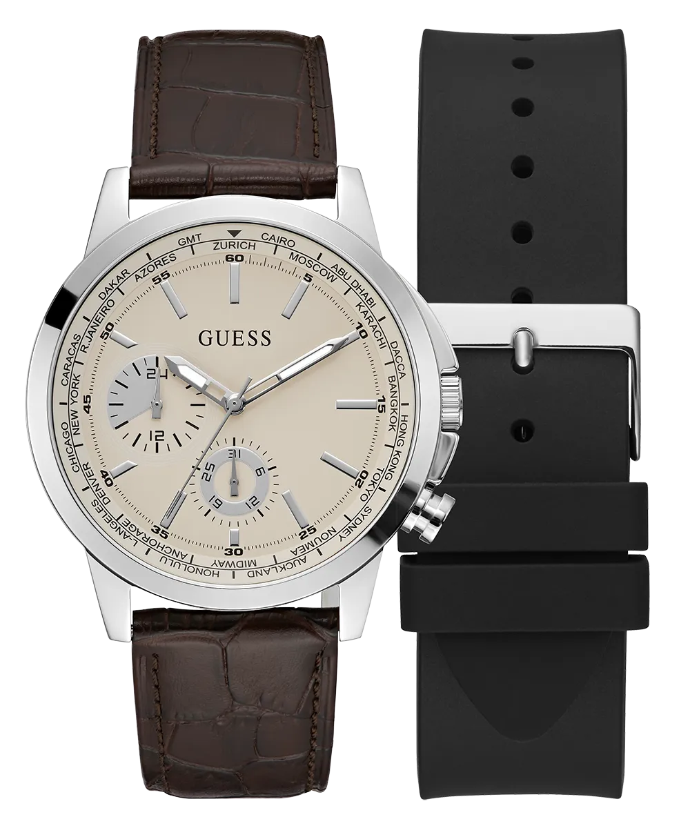 GUESS Mens Silver Tone Multi-function Watch Box Set