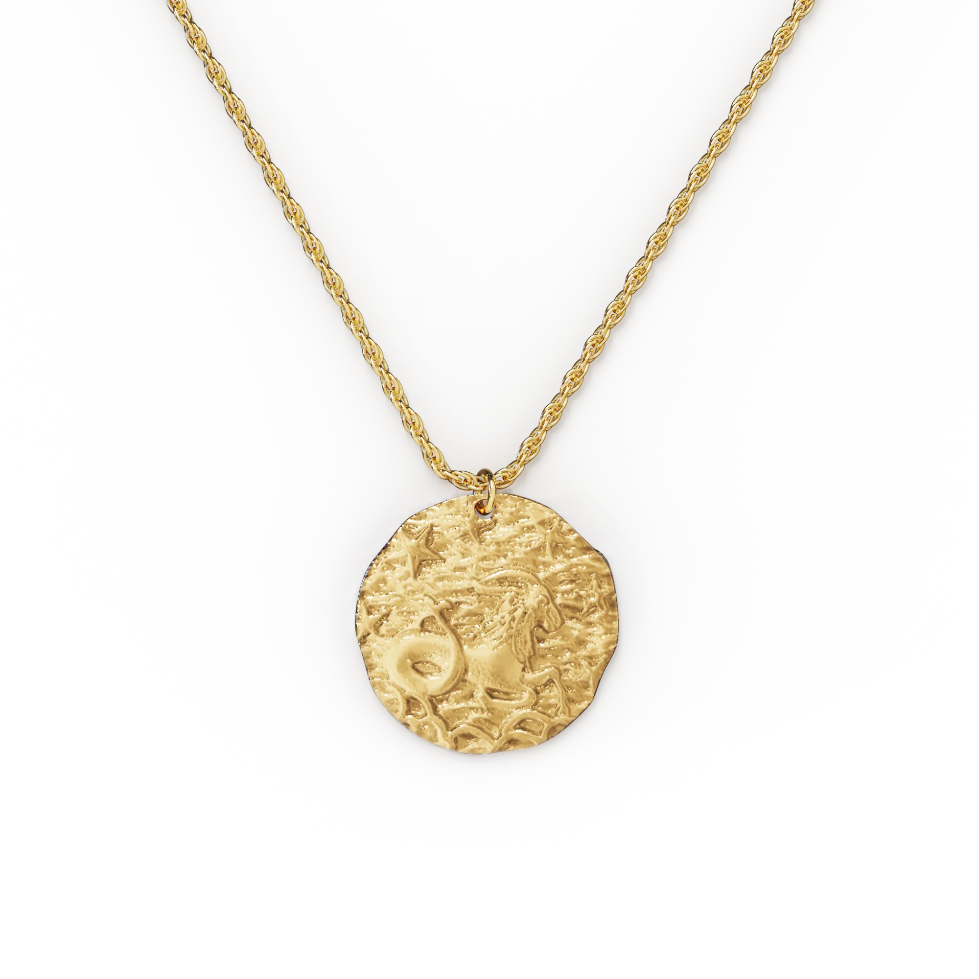 Hammered Gold Zodiac Pendant Necklace