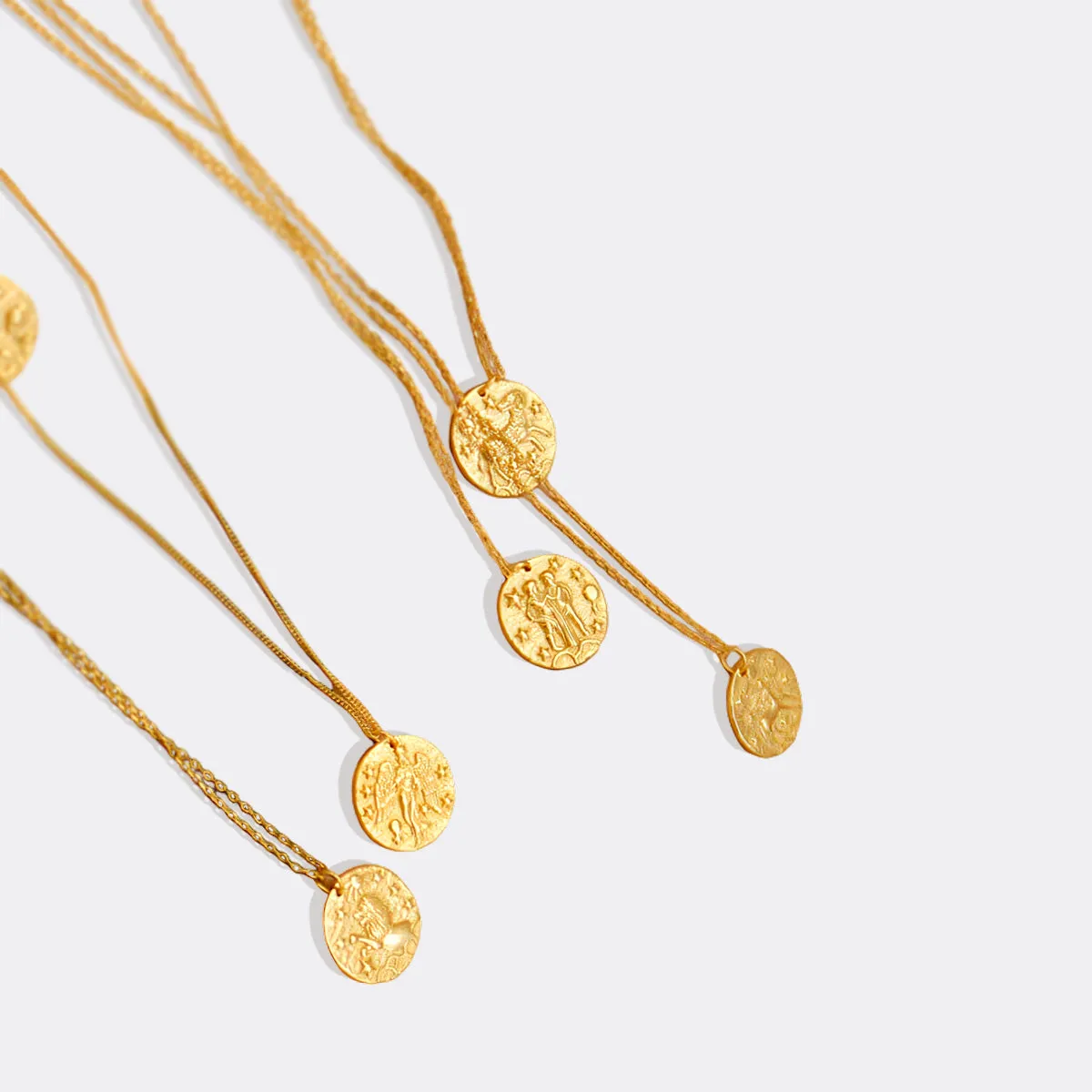 Hammered Gold Zodiac Pendant Necklace