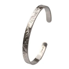 Hand Engraved Scroll Sterling Silver Handmade Cuff Bracelet Carved