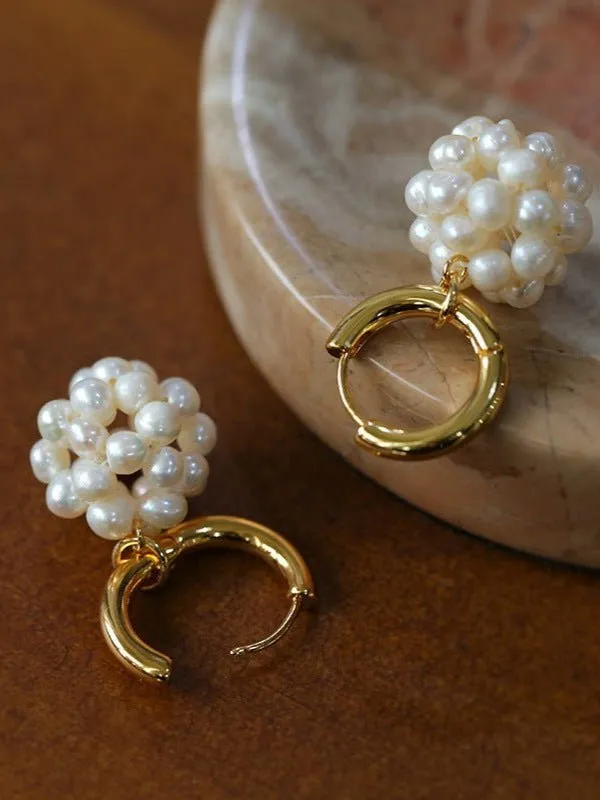 Handwoven Spherical Pearl Ball Drop Earrings