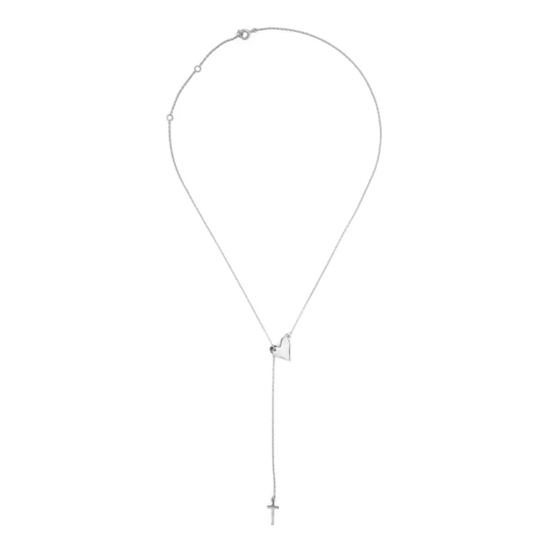 Heart and Cross Adjustable Lariat Necklace silver gold