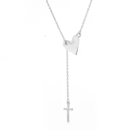 Heart and Cross Adjustable Lariat Necklace silver gold