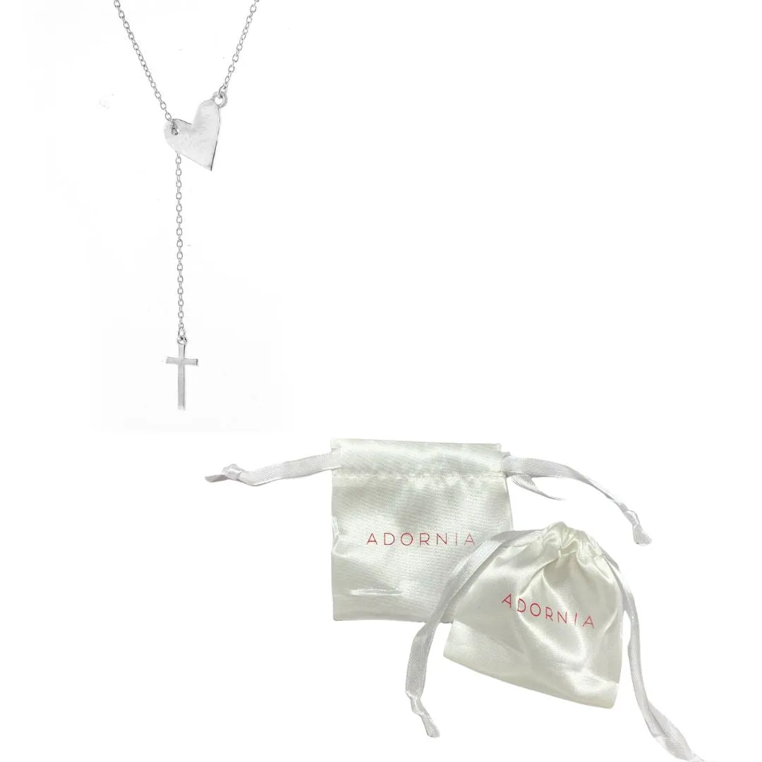 Heart and Cross Adjustable Lariat Necklace silver gold