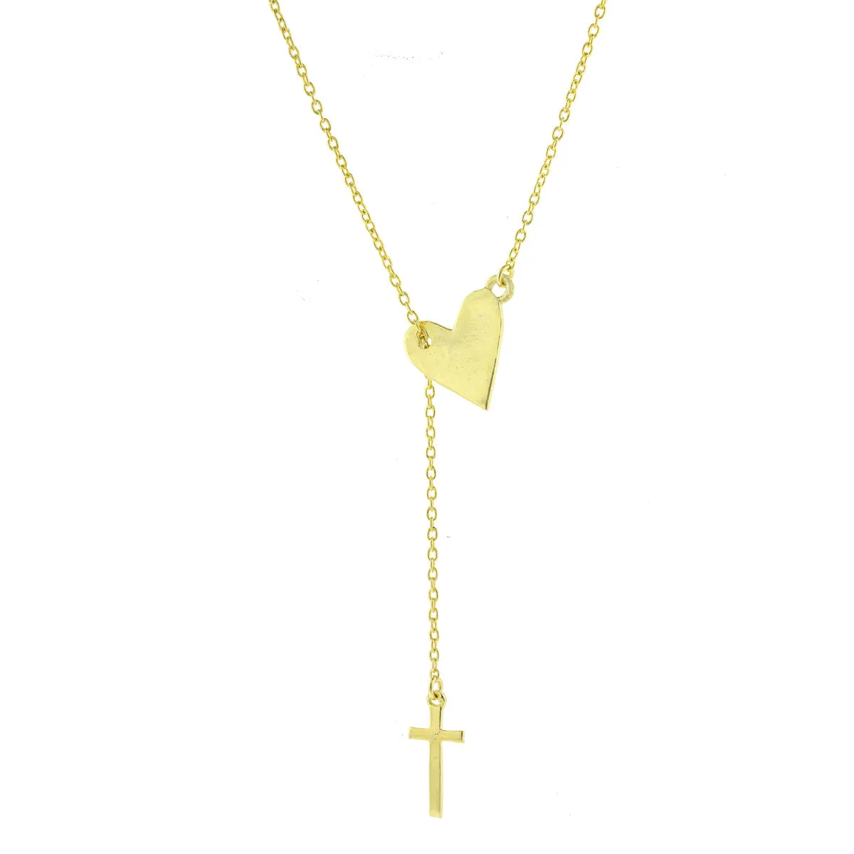 Heart and Cross Adjustable Lariat Necklace silver gold