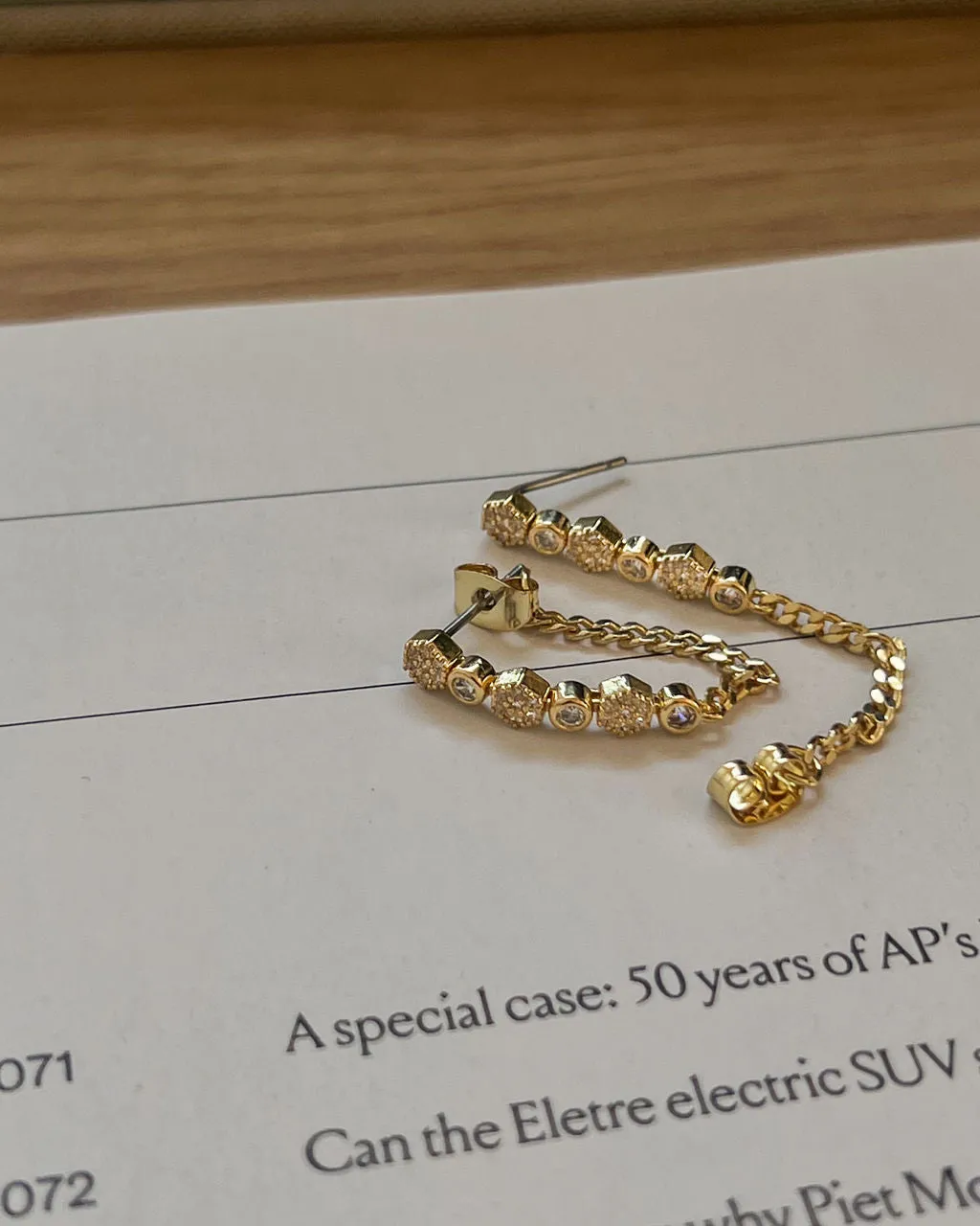 Hex Pave Chain Studs- Gold