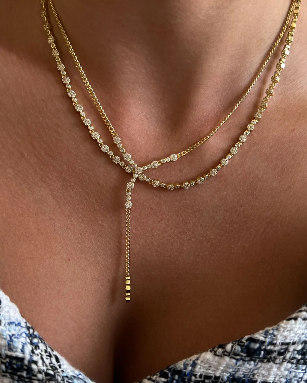 Hex Pave Disc Lariat- Gold