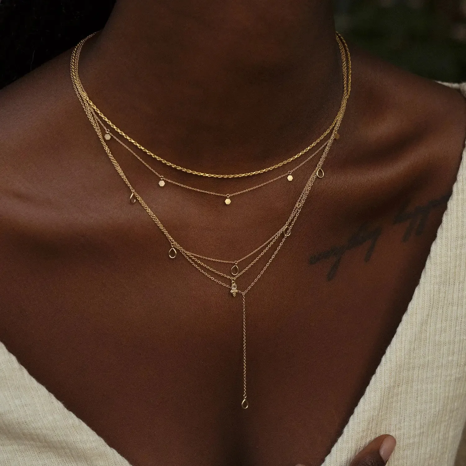 Honey dipper lariat necklace - 14k yellow gold