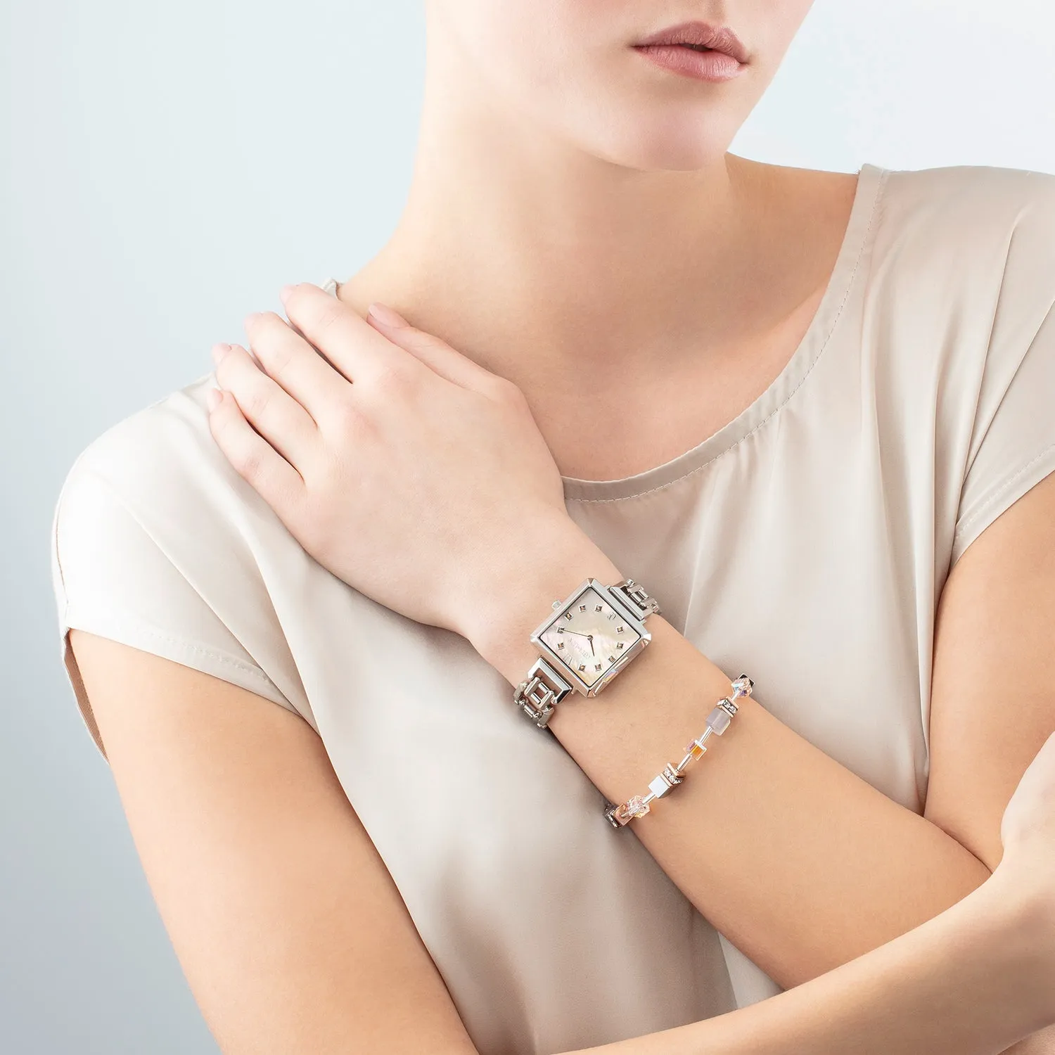 Iconic Cube Statement watch Apricot Crush Silver