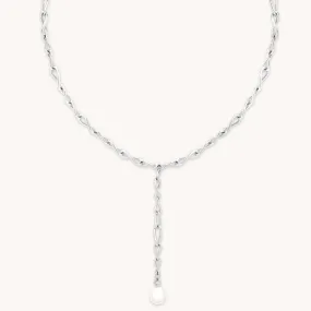 Infinite Pearl Bold Lariat Necklace in Silver