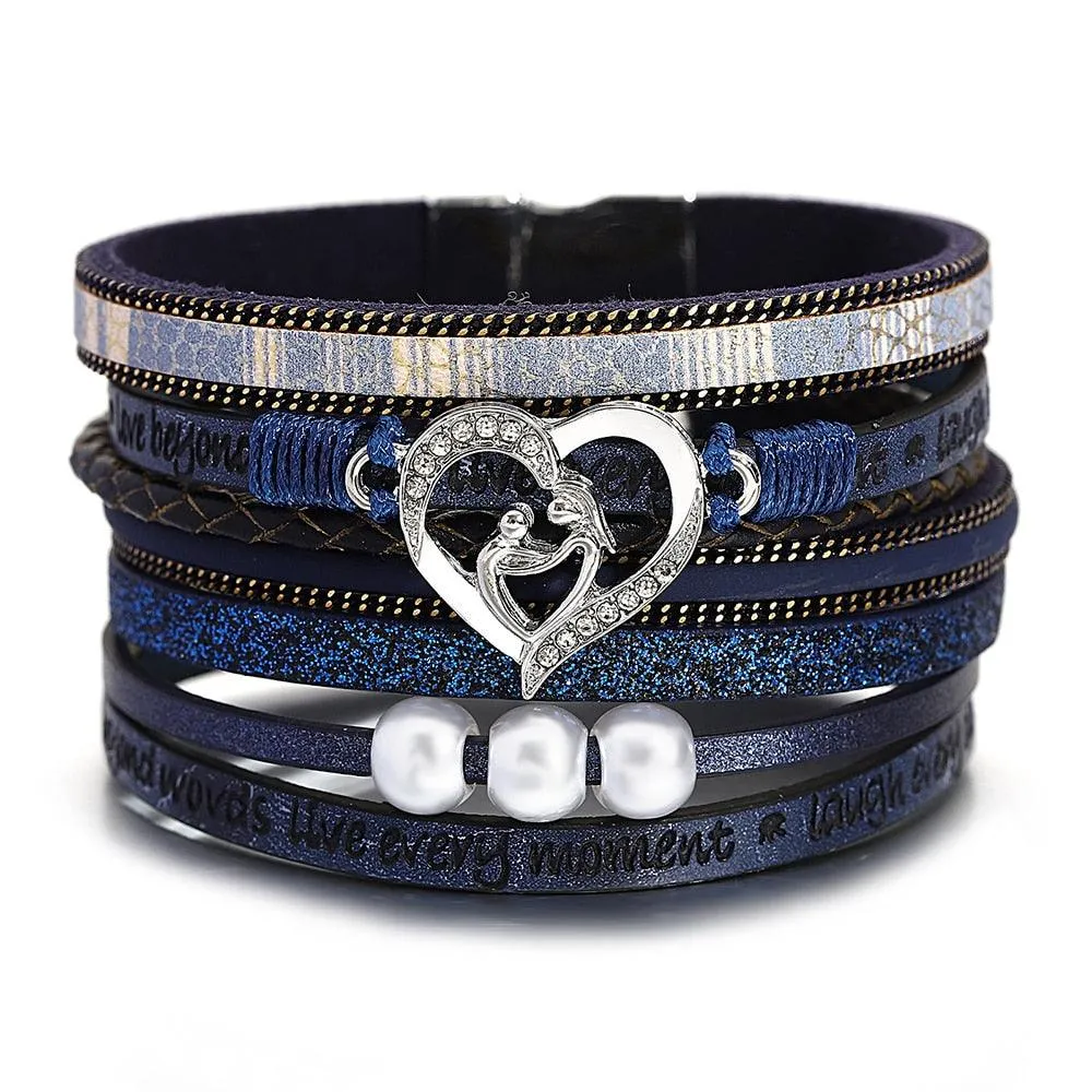 'Inspired Heart' Charm Cuff Bracelet - blue