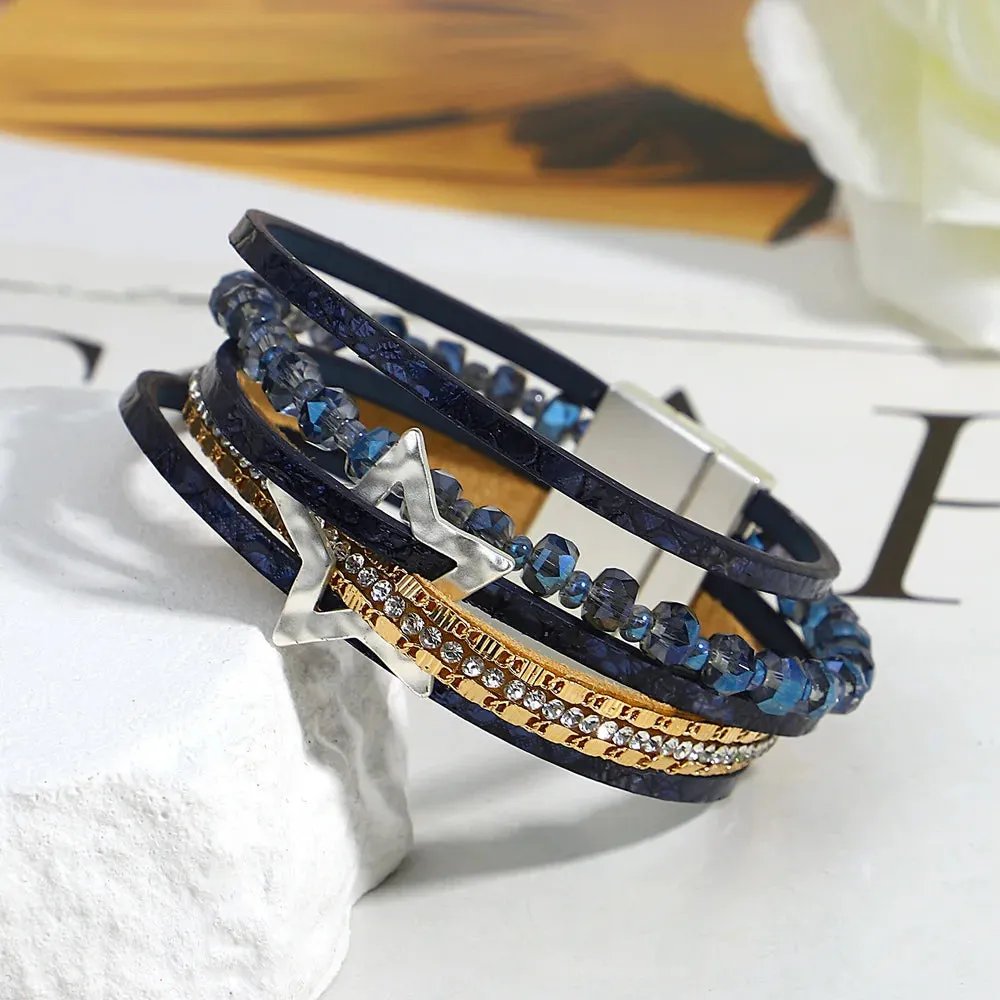 'Jiemba' Star Charm Cuff Bracelet - blue