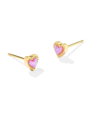 Kendra Scott Mini Ari Heart Stud Earrings - Gold Bubblegum Pink Opal