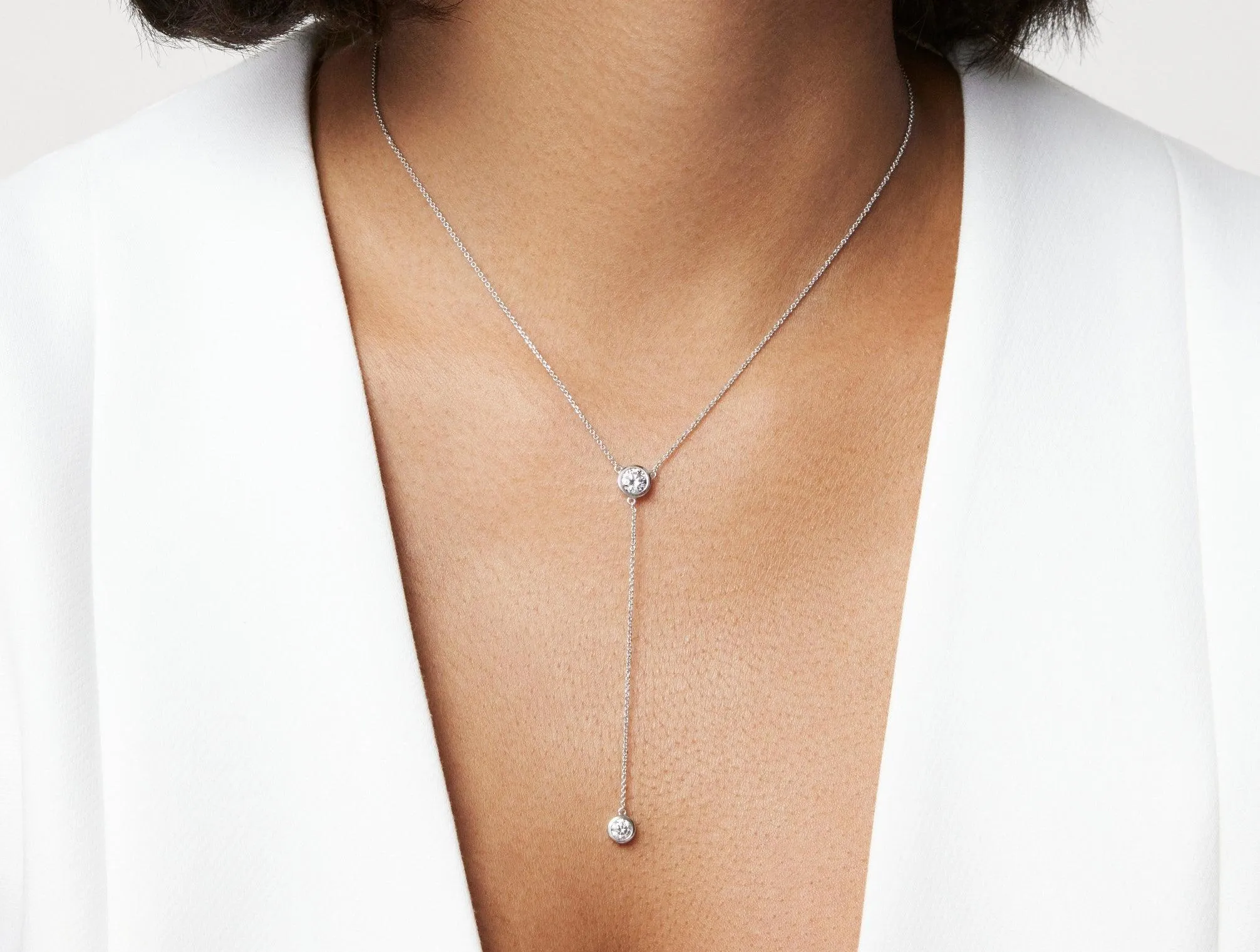 Lab-Grown Diamond ¾ct. tw. Round Brilliant Bezel Lariat Pendant | White