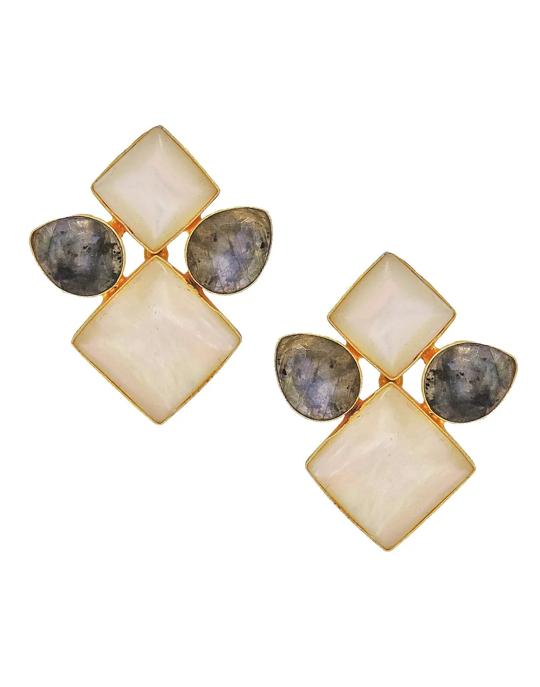 Labaradorite & Pearl Geometric Earrings