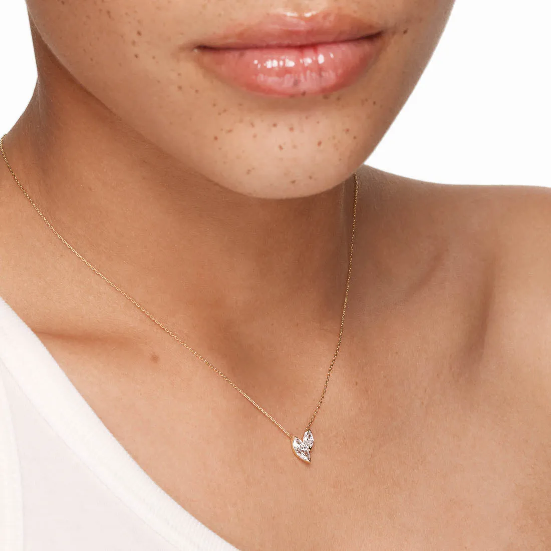 Laboratory-Grown Diamond 0.70ct Double Marquise Necklace in 10k Gold