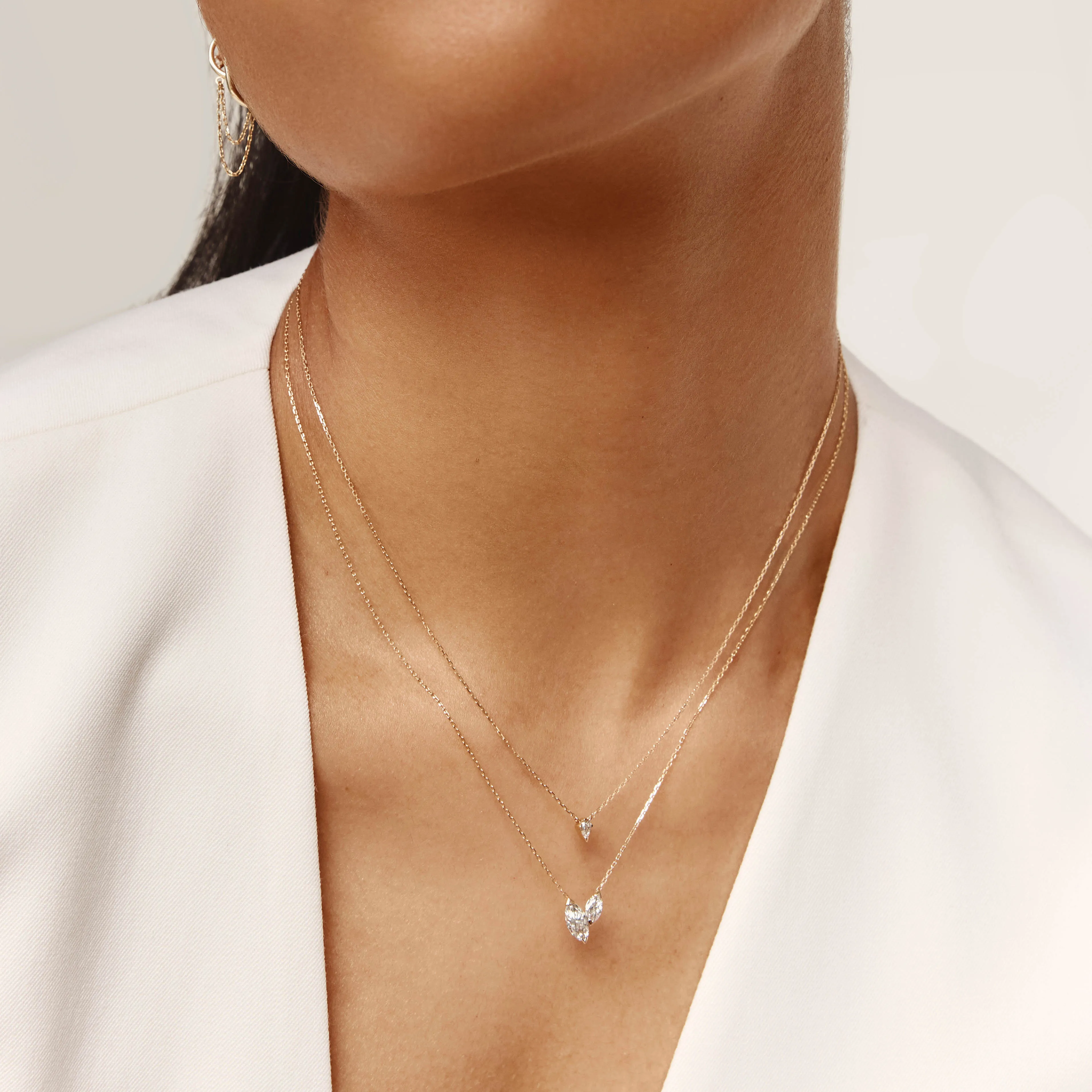 Laboratory-Grown Diamond 0.70ct Double Marquise Necklace in 10k Gold