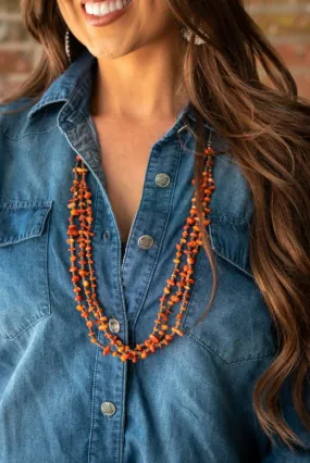 L&B Orange Negget strand Lariat Necklae