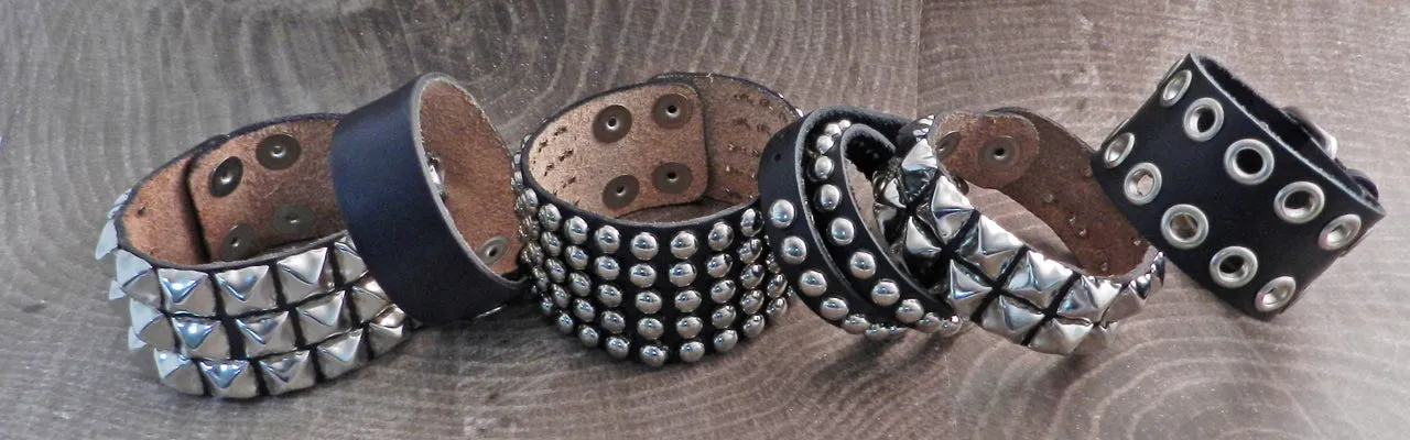 Leather Cuff Bracelet Grommet Buckle Strap