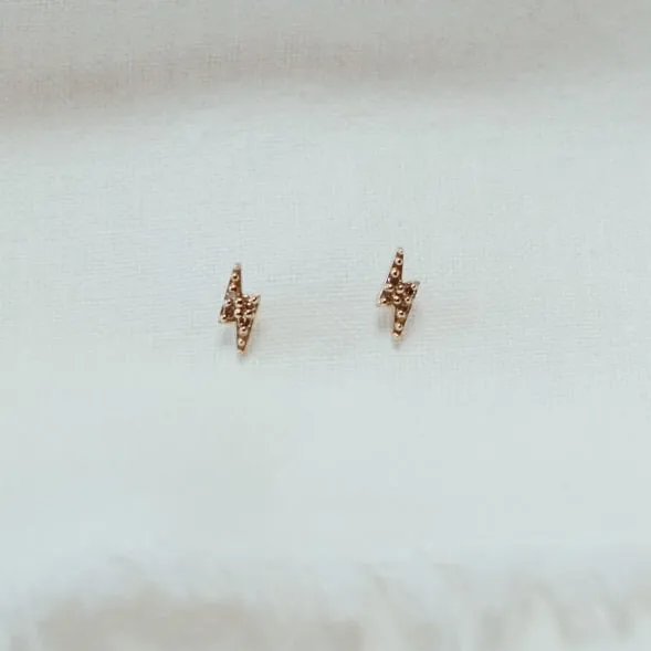 Lightning Bolt Diamond Stud Earring - Solid 14kt